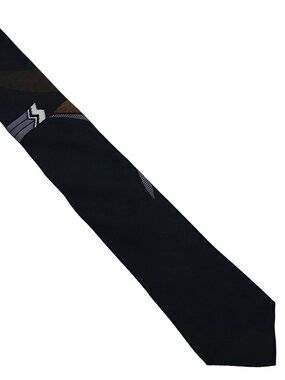 Vtg Stringbeans Black Bronze Logo Slender Viscose Polyester Necktie Tie 2.5 x 57